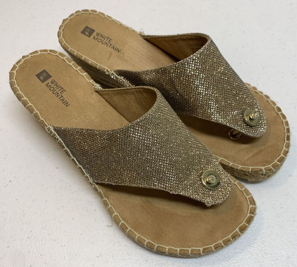White Mountain "Beachball" Gold Shimmer Sandals Flip Flops Womens 9